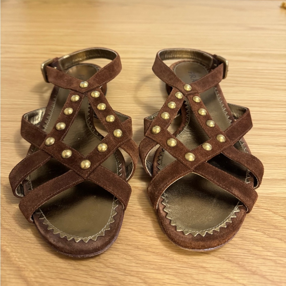 Prada Brown and Gold Sandals